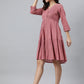 Janasya Women's Coral Pink Cotton Solid Flared Western Dress | Swadesiicart