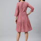Janasya Women's Coral Pink Cotton Solid Flared Western Dress | Swadesiicart