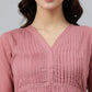 Janasya Women's Coral Pink Cotton Solid Flared Western Dress | Swadesiicart