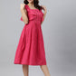 Janasya Women's Pink Cotton Solid Flared Western Dress | Swadesiicart