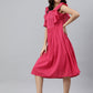 Janasya Women's Pink Cotton Solid Flared Western Dress | Swadesiicart