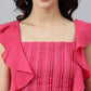 Janasya Women's Pink Cotton Solid Flared Western Dress | Swadesiicart