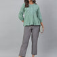 Janasya Women's Sea Green Cotton Embroidered A-Line Top | Swadesiicart