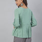Janasya Women's Sea Green Cotton Embroidered A-Line Top | Swadesiicart