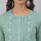 Janasya Women's Sea Green Cotton Embroidered A-Line Top | Swadesiicart