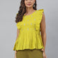 Janasya Women's Yellow Cotton Embroidered Peplum Top | Swadesiicart
