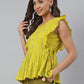 Janasya Women's Yellow Cotton Embroidered Peplum Top | Swadesiicart