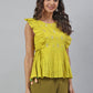Janasya Women's Yellow Cotton Embroidered Peplum Top | Swadesiicart