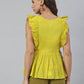 Janasya Women's Yellow Cotton Embroidered Peplum Top | Swadesiicart