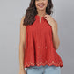 Janasya Women's Maroon Cotton Embroidered A-Line Top | Swadesiicart