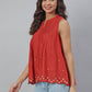 Janasya Women's Maroon Cotton Embroidered A-Line Top | Swadesiicart