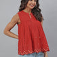 Janasya Women's Maroon Cotton Embroidered A-Line Top | Swadesiicart
