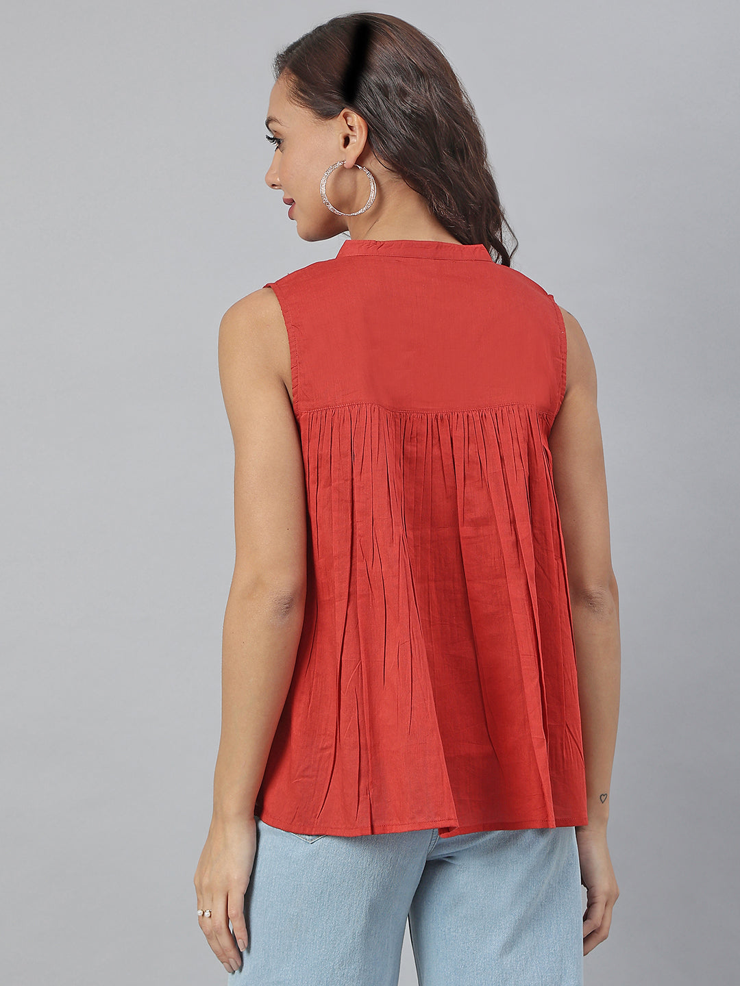 Janasya Women's Maroon Cotton Embroidered A-Line Top | Swadesiicart