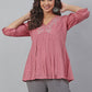 Janasya Women's Pink Cotton Embroidered Fit and Flared Top | Swadesiicart