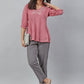 Janasya Women's Pink Cotton Embroidered Fit and Flared Top | Swadesiicart