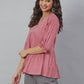 Janasya Women's Pink Cotton Embroidered Fit and Flared Top | Swadesiicart