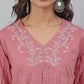 Janasya Women's Pink Cotton Embroidered Fit and Flared Top | Swadesiicart