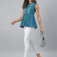 Janasya Women's Teal Cotton Embroidered Flared Top | Swadesiicart