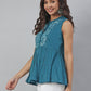 Janasya Women's Teal Cotton Embroidered Flared Top | Swadesiicart