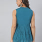 Janasya Women's Teal Cotton Embroidered Flared Top | Swadesiicart