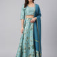 Janasya Women's Sea Green Poly Silk Gold Print Lehenga Choli With Dupatta | Swadesiicart