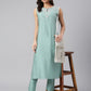 Janasya Women's Sea Green Chanderi Silk Solid Kurta With Pant | Swadesiicart