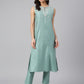 Janasya Women's Sea Green Chanderi Silk Solid Kurta With Pant | Swadesiicart