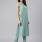 Janasya Women's Sea Green Chanderi Silk Solid Kurta With Pant | Swadesiicart