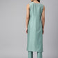 Janasya Women's Sea Green Chanderi Silk Solid Kurta With Pant | Swadesiicart