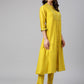 Janasya Women's Yellow Crepe Silk Solid Kurta With Pant | Swadesiicart