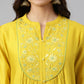 Janasya Women's Yellow Crepe Silk Solid Kurta With Pant | Swadesiicart