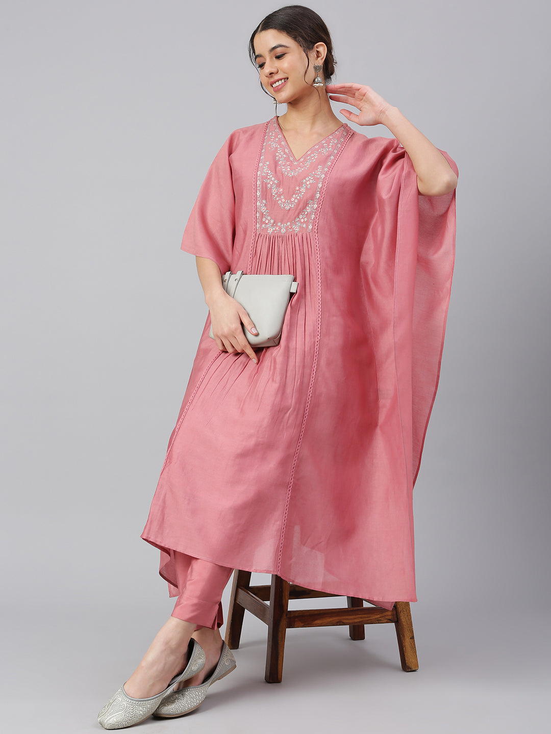 Janasya Women's Rose Red Polyester Solid Kurta With Pant | Swadesiicart