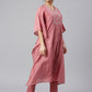 Janasya Women's Rose Red Polyester Solid Kurta With Pant | Swadesiicart