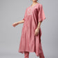 Janasya Women's Rose Red Polyester Solid Kurta With Pant | Swadesiicart