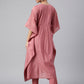 Janasya Women's Rose Red Polyester Solid Kurta With Pant | Swadesiicart