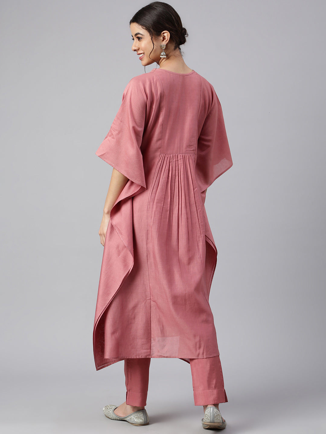 Janasya Women's Rose Red Polyester Solid Kurta With Pant | Swadesiicart