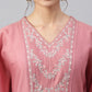 Janasya Women's Rose Red Polyester Solid Kurta With Pant | Swadesiicart