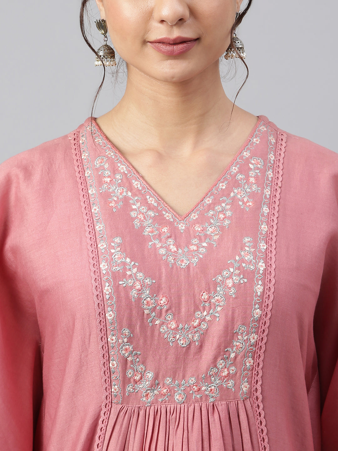 Janasya Women's Rose Red Polyester Solid Kurta With Pant | Swadesiicart