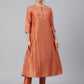 Janasya Women's Rust Orange Poly Silk Embroidered Kurta With Pant | Swadesiicart