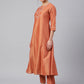 Janasya Women's Rust Orange Poly Silk Embroidered Kurta With Pant | Swadesiicart