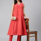 Janasya Women's Red Art Silk Solid Kurta With Pant | Swadesiicart