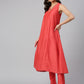 Janasya Women's Red Art Silk Solid Kurta With Pant | Swadesiicart