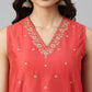 Janasya Women's Red Art Silk Solid Kurta With Pant | Swadesiicart