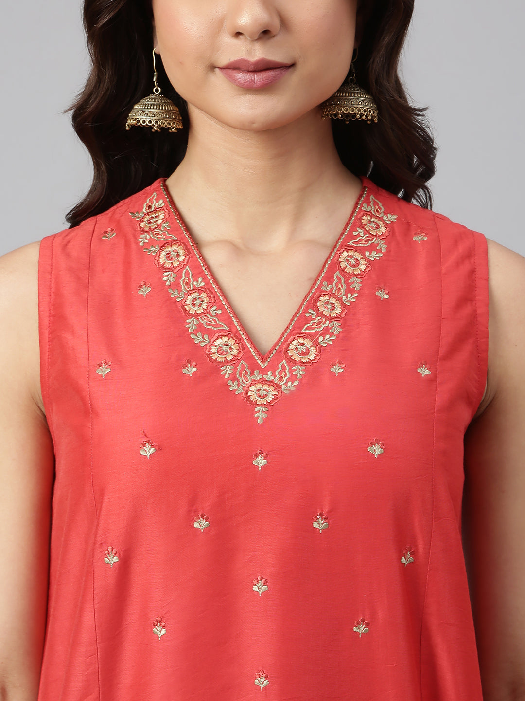 Janasya Women's Red Art Silk Solid Kurta With Pant | Swadesiicart