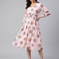 Janasya Women's Peach Georgette Floral Printed Flared Western Dress | Swadesiicart