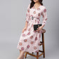 Janasya Women's Peach Georgette Floral Printed Flared Western Dress | Swadesiicart