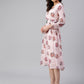 Janasya Women's Peach Georgette Floral Printed Flared Western Dress | Swadesiicart