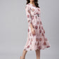 Janasya Women's Peach Georgette Floral Printed Flared Western Dress | Swadesiicart