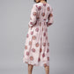Janasya Women's Peach Georgette Floral Printed Flared Western Dress | Swadesiicart