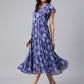 Janasya Women's Blue Georgette Printed Flared Western Dress | Swadesiicart